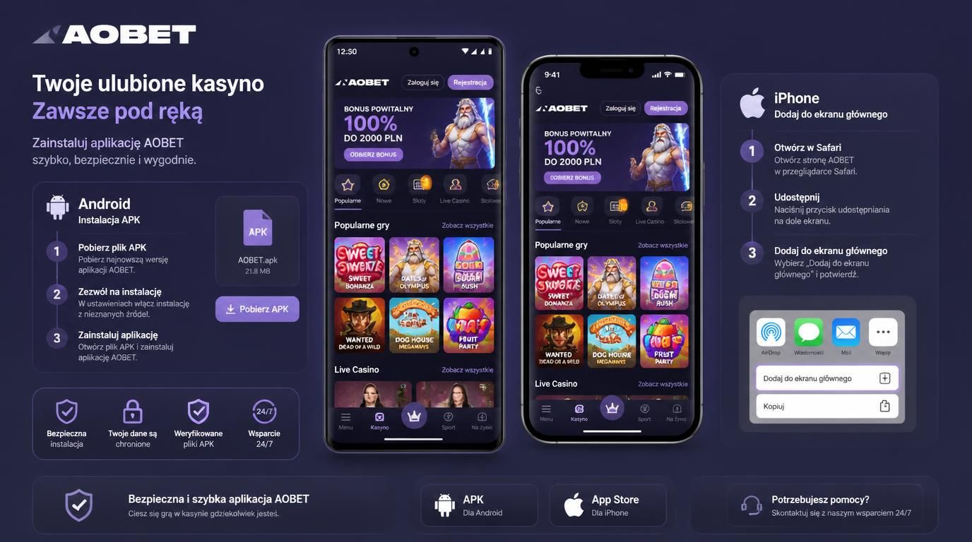 Telefon pokazujący proces bezpiecznej instalacji aplikacji Naobet Casino, z ikonami zabezpieczeń i opcją APK / PWA.