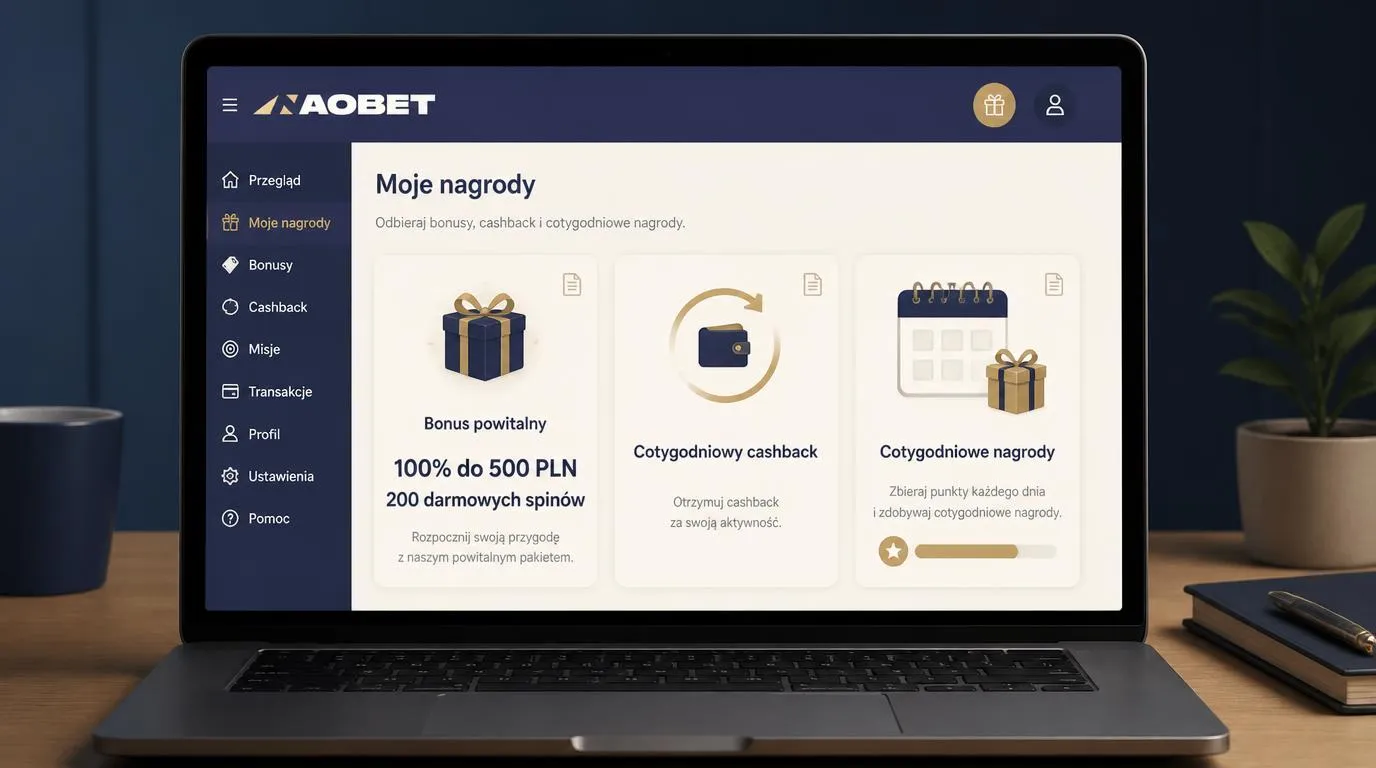 Panel promocji kasyna z bonusem 100% do 500 PLN, 200 darmowymi spinami i kartami nagród cyklicznych